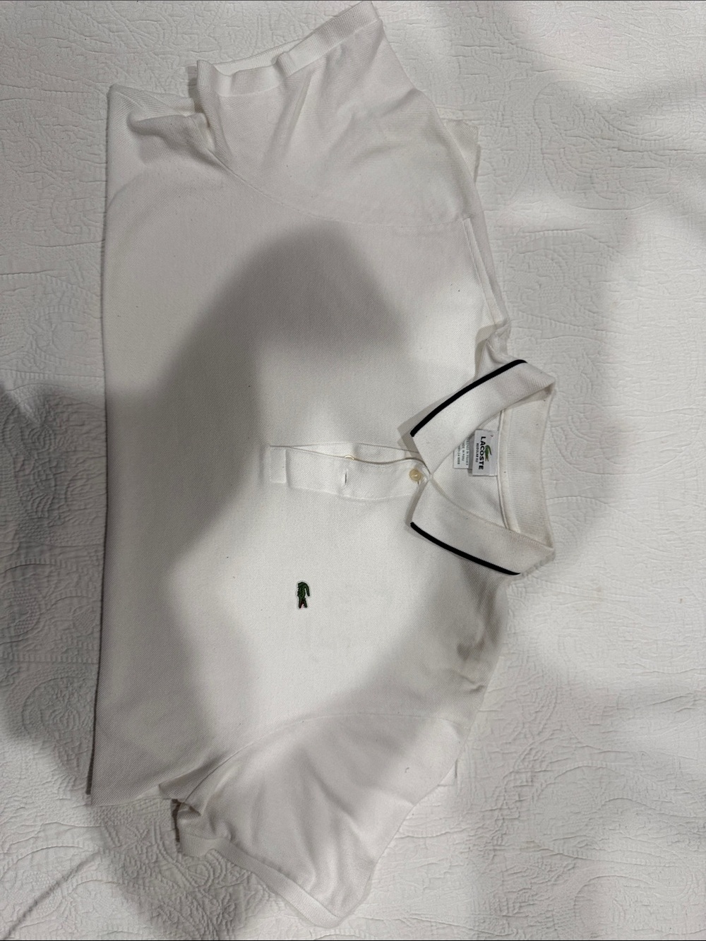 Lacoste White Polo with Black Collar Trim